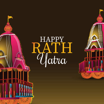 Beautiful chariot for happy rath yatra with lord jagannath balabhadra and subhadra vector illustration