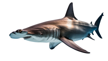 Fototapeta premium Hammerhead shark swimming side view, white