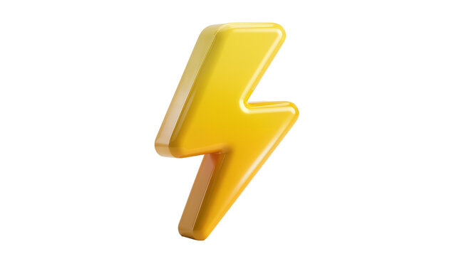 Shiny yellow lightning bolt symbol, isolated on transparent background