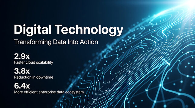 Digital technology concept with data transformation metrics