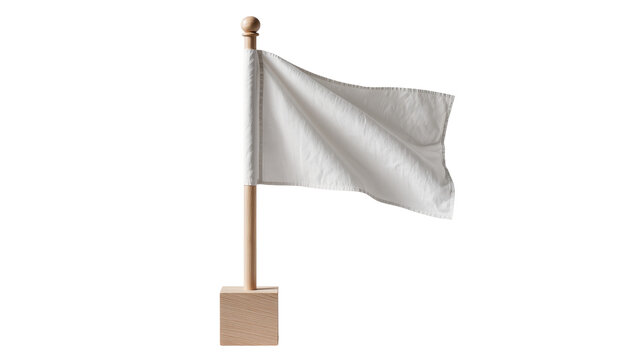 White fabric flag on wooden pole and base