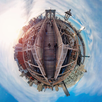  New York Brooklyn Bridge - big 360 globe panorama.