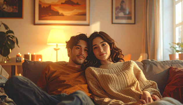 Couple relaxing together indoors