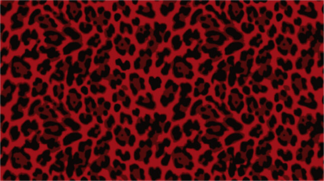 Leopard print pattern with irregular black spots on red background