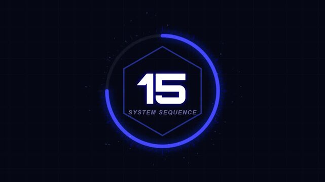 Digital countdown timer with futuristic neon circle graphic and hexagon