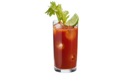 Bloody Mary cocktail with ice celery stalk, and lime wedge © Lukas