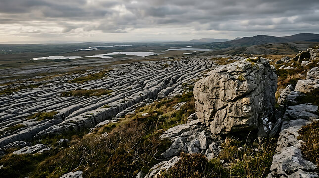 Limestone pavement landscape in the burren, county clare, ireland