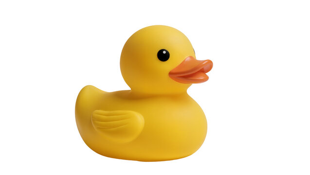 Yellow rubber duck toy with orange beak and black eyes