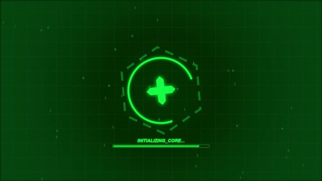 Futuristic digital interface loading animation with target reticle