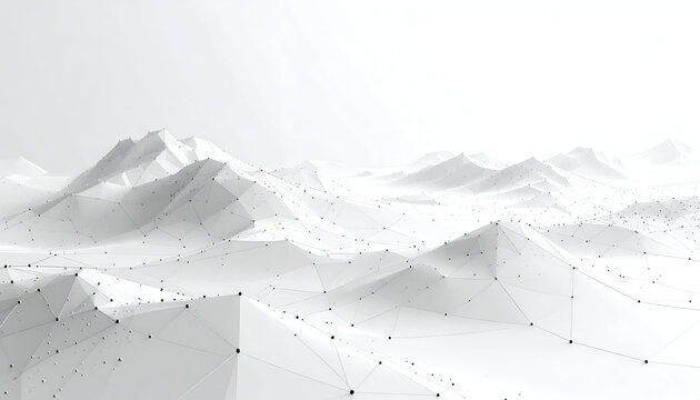 A monochrome polygonal landscape of interconnected mountains against a bright white background