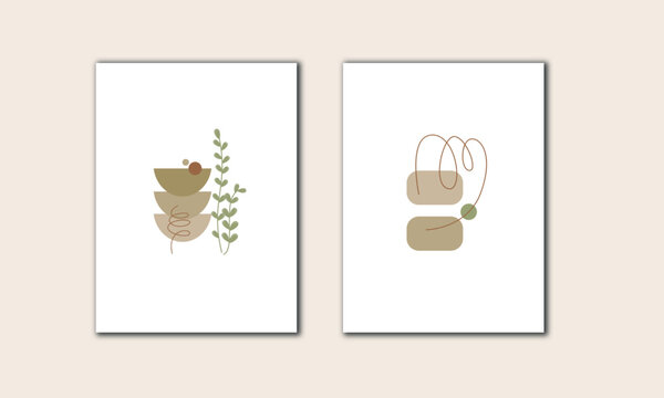 Set of two scandinavian wall art. Aesthetic wall print vector.