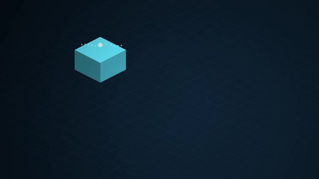 A motion-rendered animation of a rotating blue cube in dark space