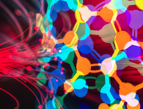 Futuristic molecular structure and AI data in drug research