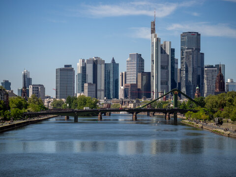 Modern Frankfurt skyline over Main river in Germany