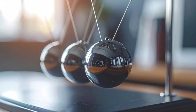 Single chrome ball hanging in Newton's cradle.