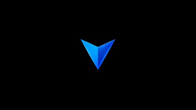 A blue triangle on a black background, a simple geometric shape with a gradient effect