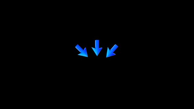 Three blue arrows pointing downwards in a triangular formation on a black background
