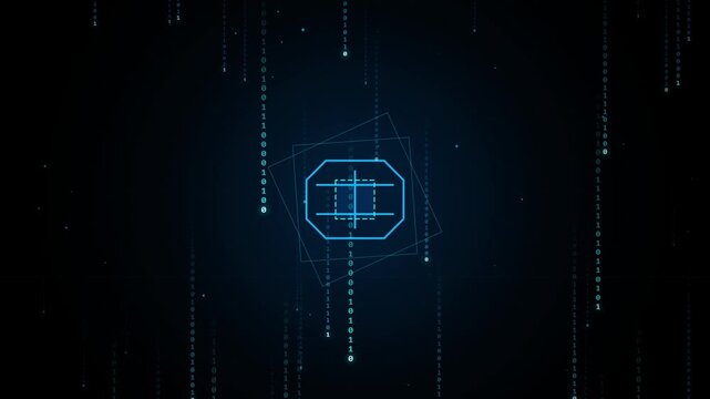 Futuristic digital interface with cascading data streams and central holographic element
