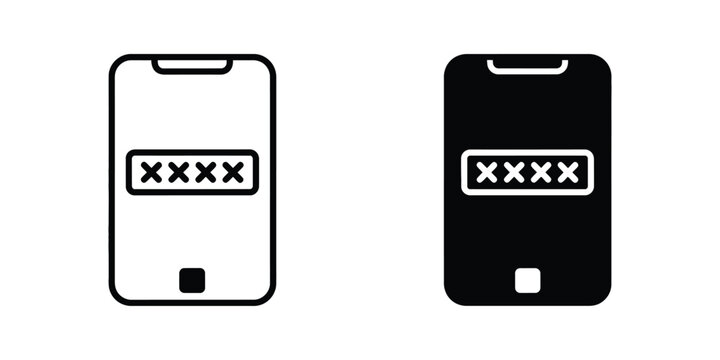 Mobile Phone PIN Code Security Icons Set for Digital Authentication and User Access Control