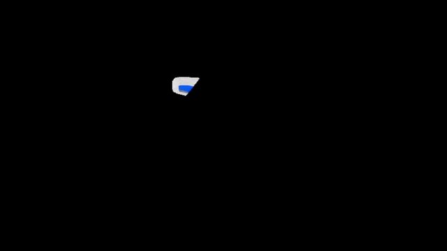 A small white piece of torn paper on a solid black background with empty space