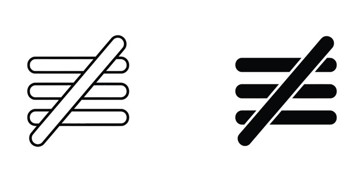 Not equal to mathematical symbol set in outline and solid black styles for UI design