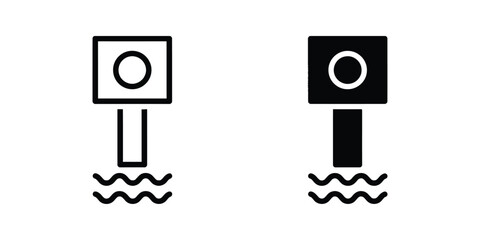 Set of nautical buoy icons in outline and solid styles for maritime navigation and water safety © Tufazzul