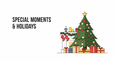 Fototapeta premium A Christmas tree with gifts and stockings