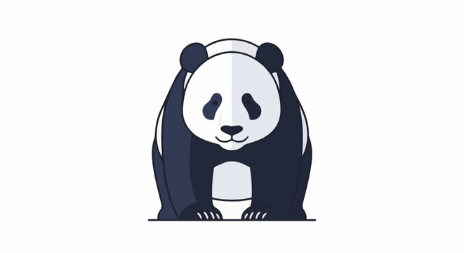 A cartoon panda bear with a black and white body and a smiling face