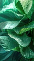 Obraz premium Close-up of lush green leaves with intricate vein patterns and flowing shapes.