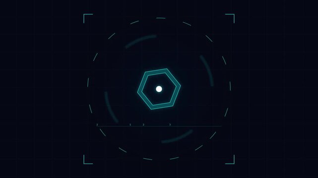 Futuristic digital interface with glowing hexagonal target in dark tech environment