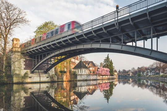 Railway bridge over Alster Lake at Hamburg, Germany