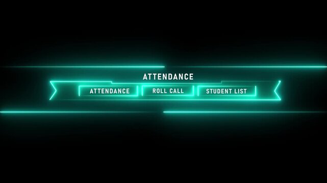 Glowing neon attendance and student tracking and roll call animation.4k video animation..