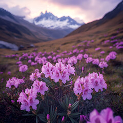 Obraz premium Blooming wildflowers in majestic mountains nature photography serene landscape vibrant environment close-up view