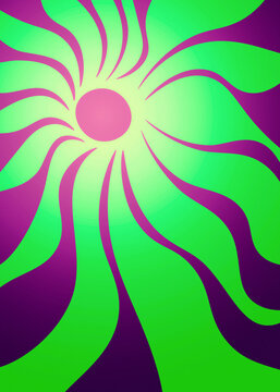 Abstract psychedelic sun graphic with green wavy rays