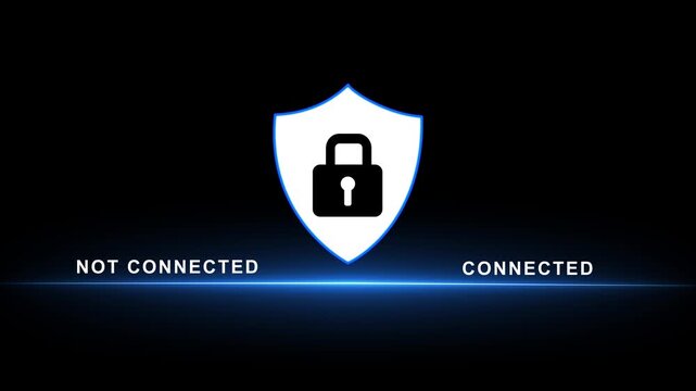 Cybersecurity concept digital showing connected and not connected status with lock symbol alerting risk of data breach and hacking malware .4k motion graphics video.4k motion graphics video ..