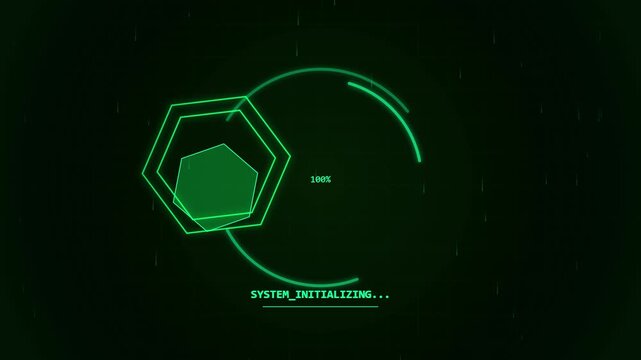 Futuristic digital interface with glowing hexagons and installation text overlay
