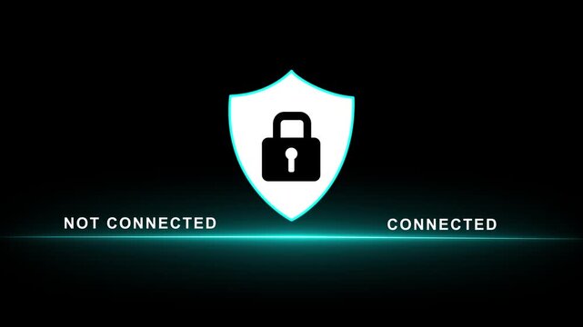 Cybersecurity concept digital showing connected and not connected status with lock symbol alerting risk of data breach and hacking malware .4k motion graphics video.4k motion graphics video ..