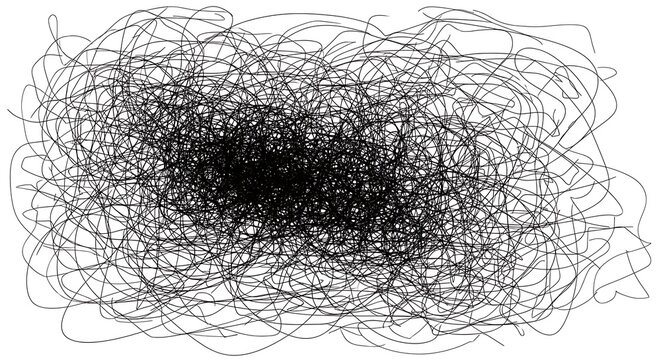 Abstract black ink scribble tangle on white background