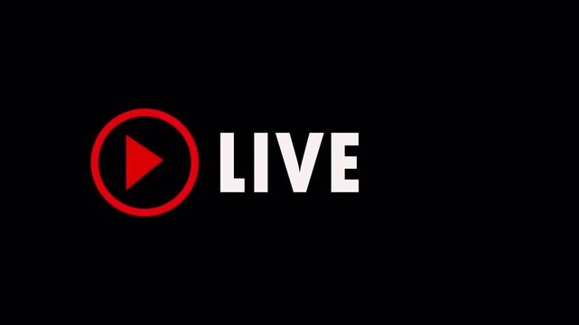 Animated live broadcast badge with glowing status label and modern streaming interface element on dark background