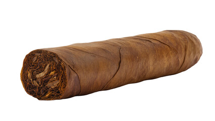 Hand-rolled tobacco cigar with rough brown leaf wrapper, isolated on transparent background © Daniel