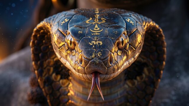 Vasuki Cobra Around Shiva &ndash; Sacred Serpent Macro