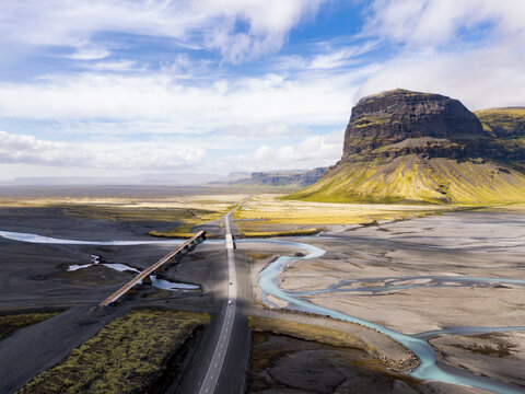 Aerial view of Ring Road and L�magn�pur mountain in Iceland
