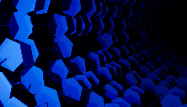 Abstract blue 3d geometric pattern background with dynamic depth