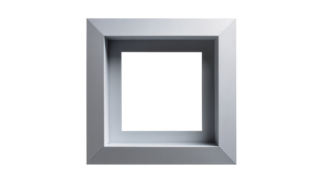 Geometric silver cube frame with empty space inside, isolated on transparent background