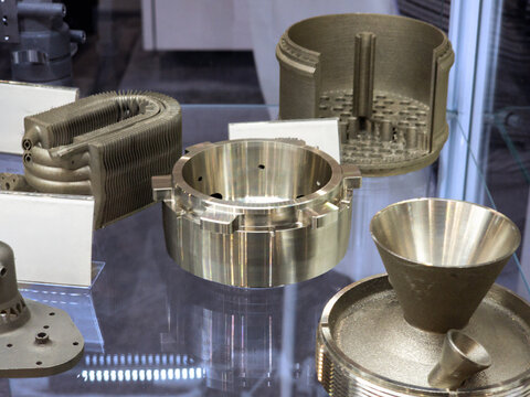 Additive Manufacturing and CNC Milled Metal Precision Components on Industrial Exhibition Display