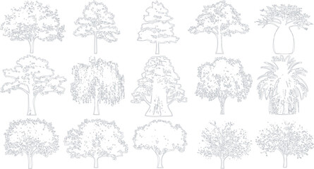Set of various tree silhouettes © Asad