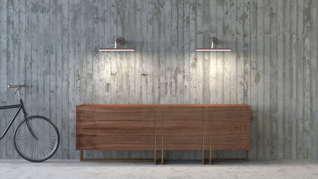 Old-fashioned sideboard in modern ambience, 3D Rendering
