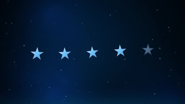 Five glowing blue stars aligned on a deep space background with particle effects