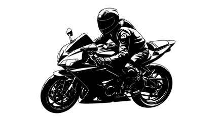 Motorcyclist in Motion: A graphic illustration of a skilled motorcyclist wearing full gear, leaning into a turn on a sleek sports bike, conveying speed and freedom. © Murshida