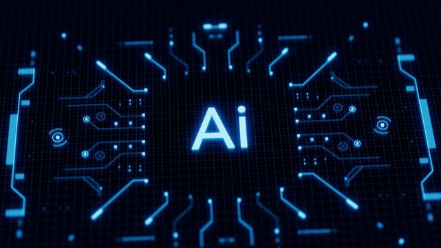 Artificial intelligence (AI) and machine learning concept. Abstract technology background in blue color.